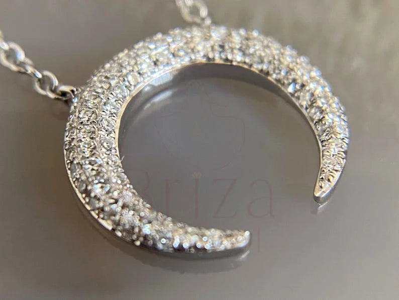 crescent moon pendant in White Gold | Briza Jewel