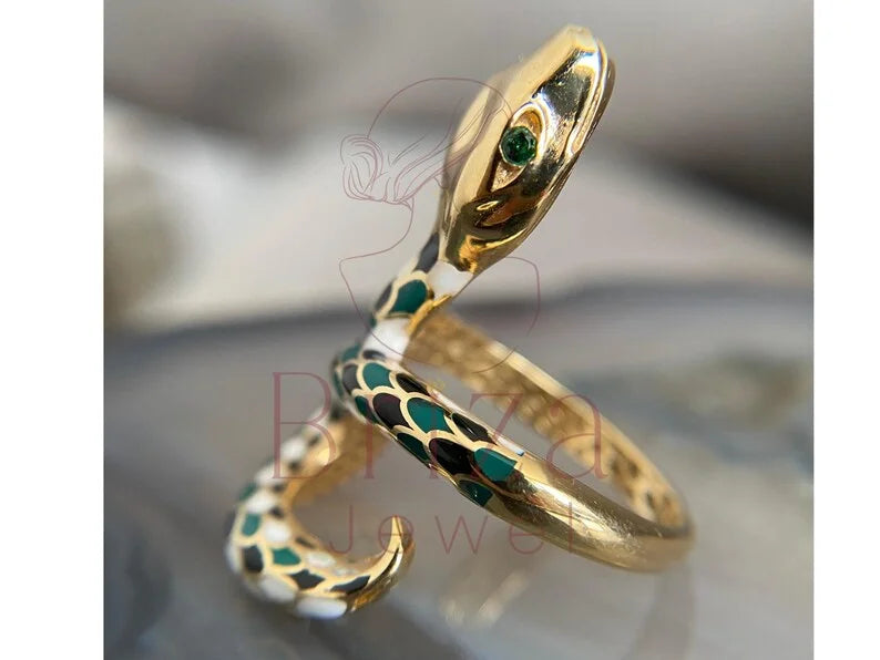 Ring Snake Gold with Enamel Serpent Adjustable | Briza Jewel