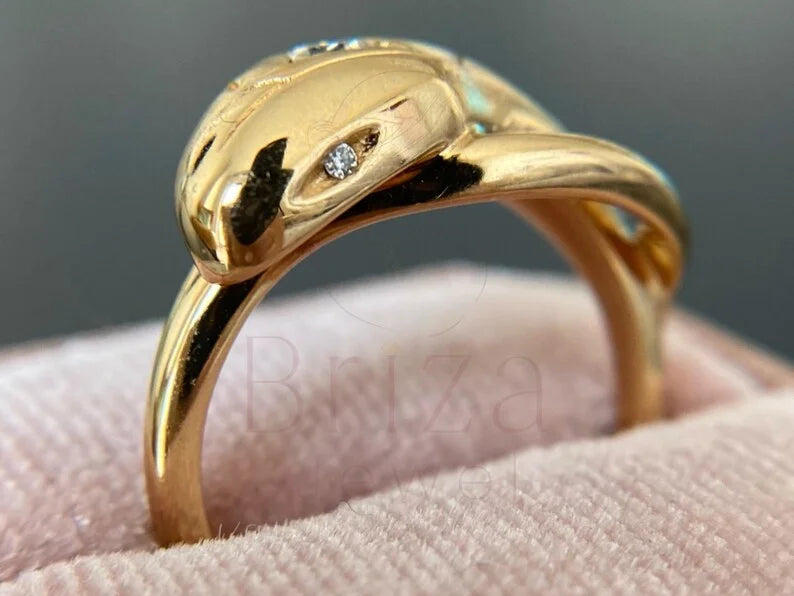 Yellow Gold Snake Ring - Modern Diamond Serpent Ring | Briza Jewel