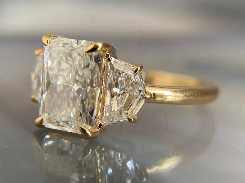 3 stone radiant cut engagement ring - Yellow Gold | Briza Jewel