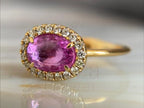 Pink Sapphire Eternity Band - Yellow Gold Diamond Halo Ring | Briza Jewel