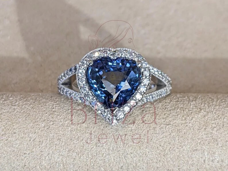 Blue Heart Diamond Ring - Halo | Briza Jewel