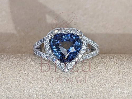 Blue Heart Diamond Ring - Halo | Briza Jewel