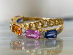 Rainbow Sapphire Ring - Emerald Cut Diamond | Briza Jewel