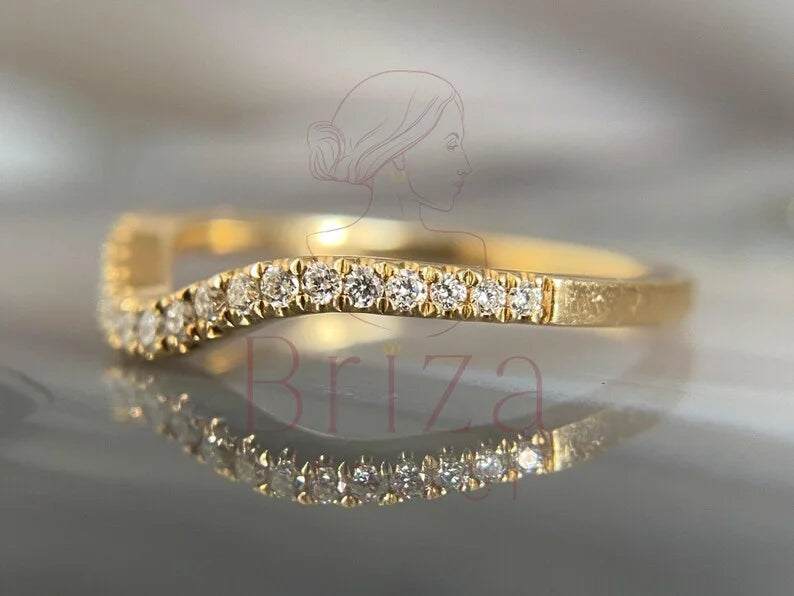 Chevron Diamond Wedding Band - Lab Grown Gold Ring | Briza Jewel
