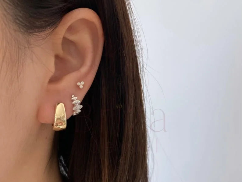 White Gold Diamond Stud Earrings – Modern Leaf Cluster Design | Briza Jewel