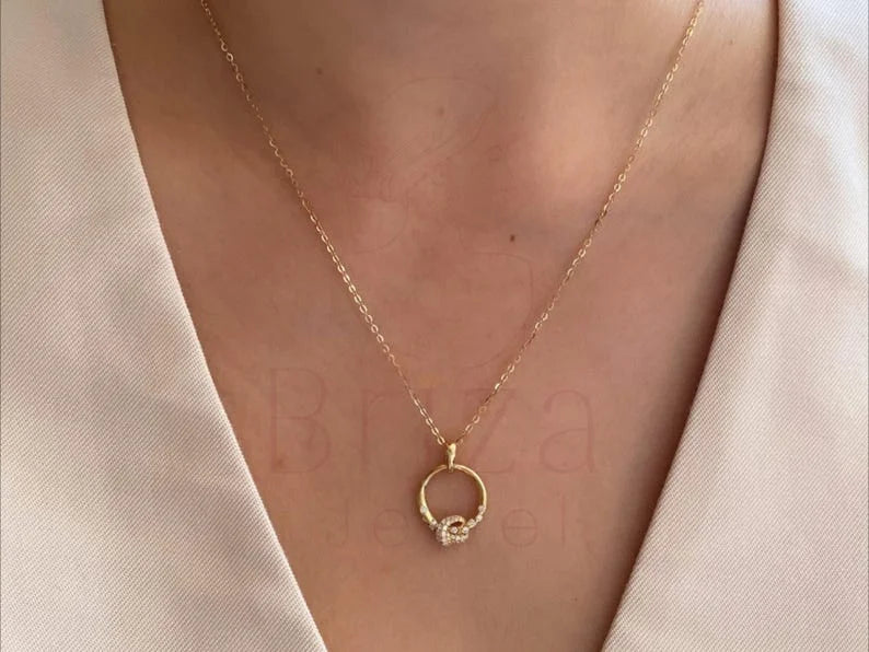 Gold Circle Pendant - Diamond Minimalist Necklace | Briza Jewel