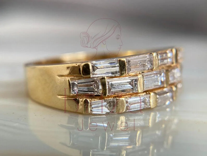 Gold Baguette Diamond Band - Lab Grown Ring | Briza Jewel