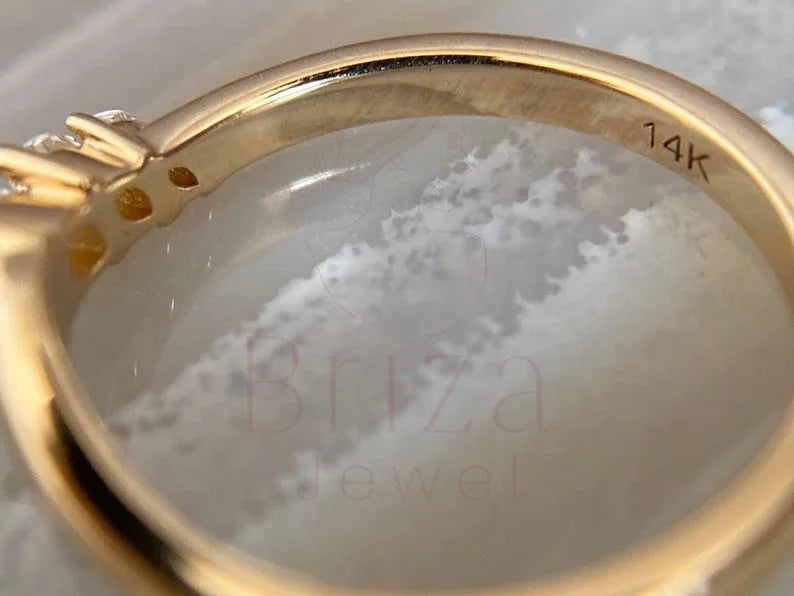 Three Stone Wedding Ring - Lab Grown 14K Gold Marquise Diamond | Briza Jewel