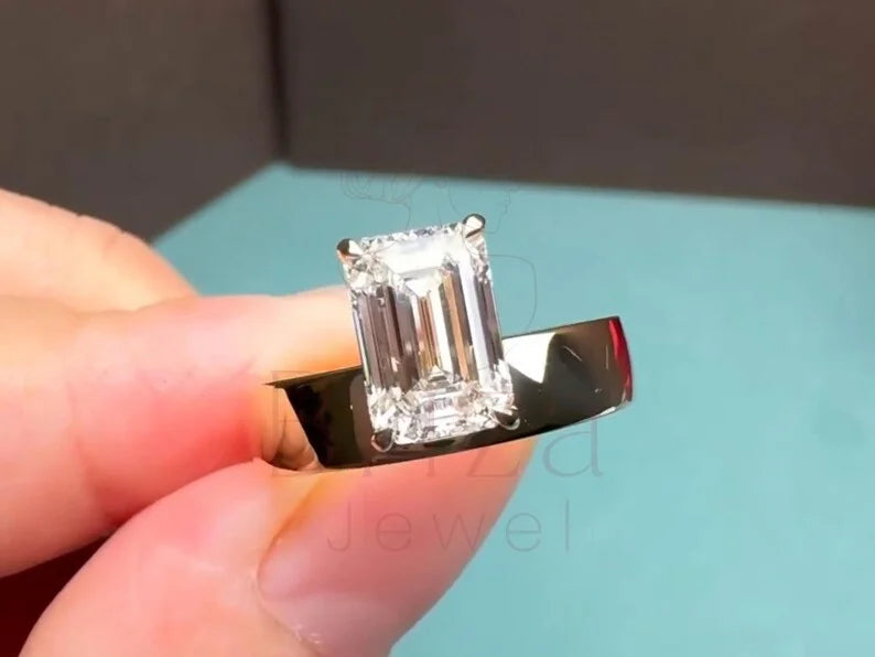 Lab Grown Engagement Ring - Emerald Cut Emerald Solitaire | Briza Jewel