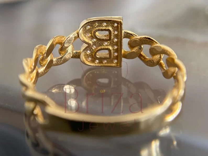 B Initial Ring - Lab Grown Gold Diamond | Briza Jewel
