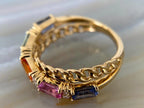 Rainbow Sapphire Ring - Emerald Cut Diamond | Briza Jewel