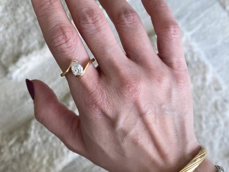 Pear Cut Diamond Ring – Modern Gold Engagement Bridal Ring | Briza Jewel
