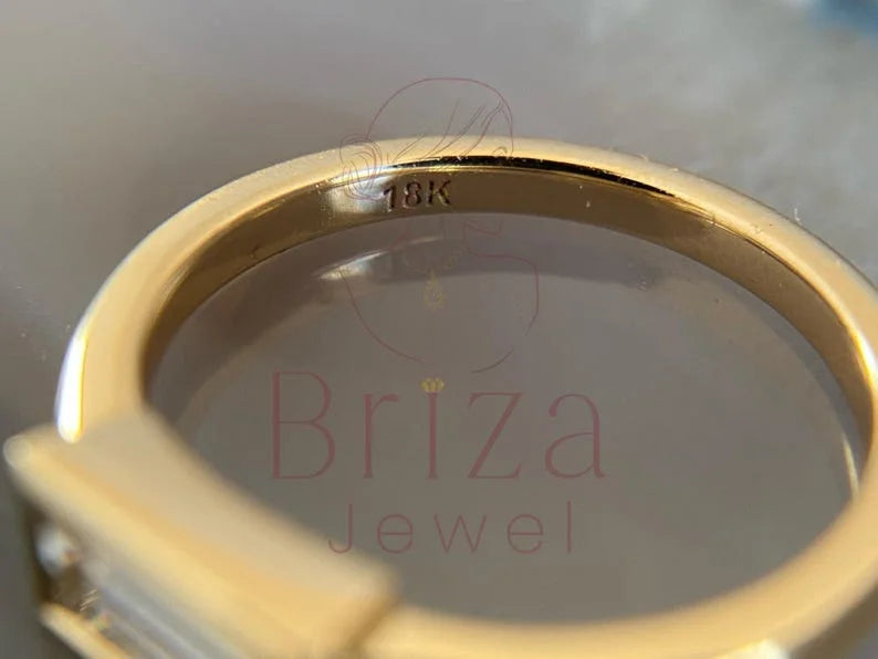 Bezel Set Engagement Ring - Lab Grown Gold Baguette Diamond | Briza Jewel