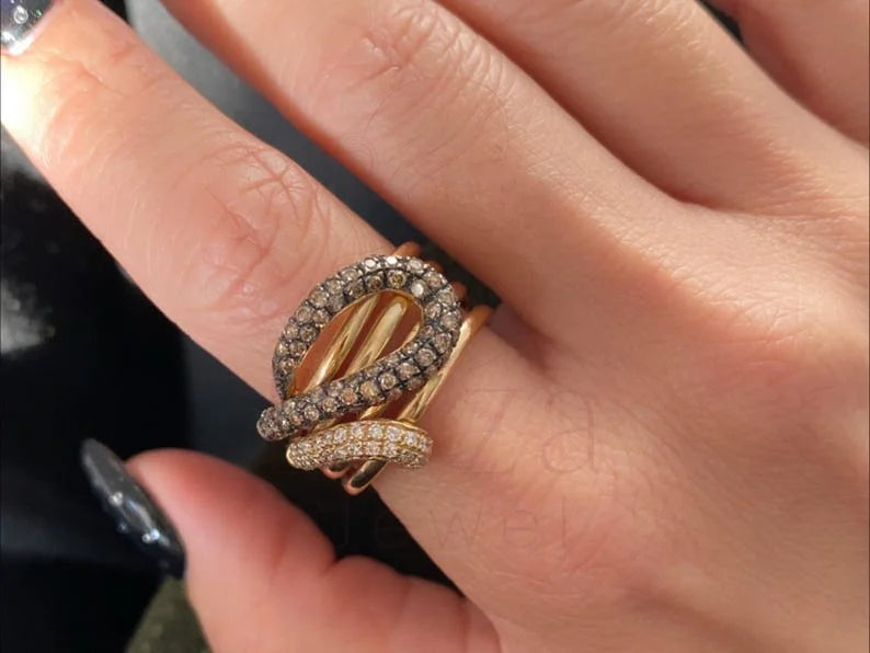 Gold Diamond Crossover Ring | Briza Jewel
