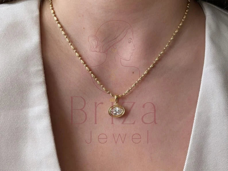 Oval Diamond Pendant - Lab Grown 14K Gold Solitaire | Briza Jewel