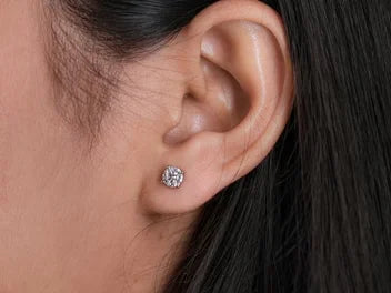 Round Diamond Stud Earrings - Silver Moissanite | Briza Jewel