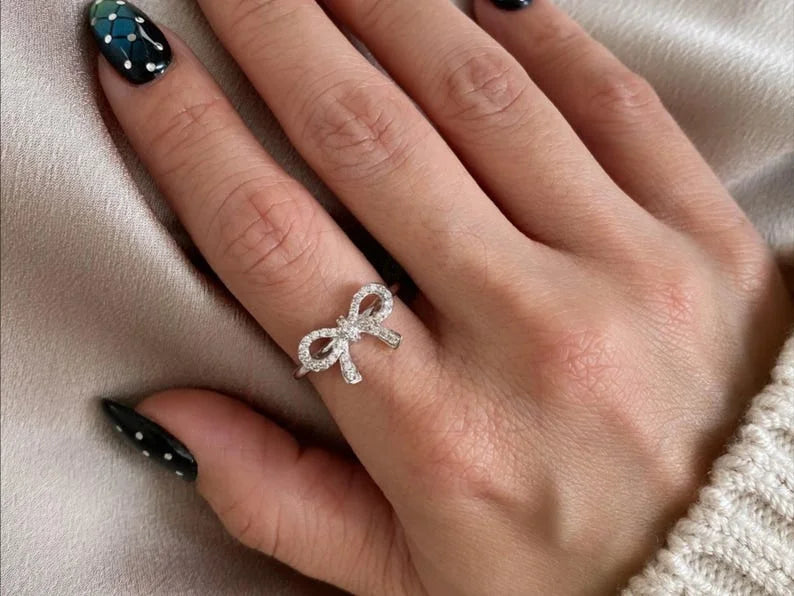 Diamond Bow Ring - 18K White Gold | Briza Jewel