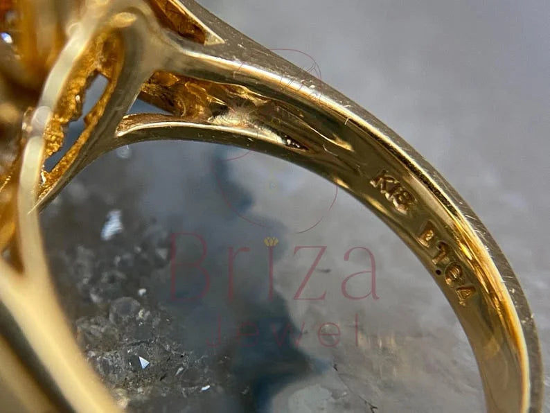 Baguette Engagement Band - 18K Gold Diamond Vintage Ring | Briza Jewel