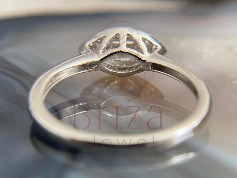 Baguette Ring Band - Lab Grown 14K White Gold Marquise Diamond Cluster | Briza Jewel