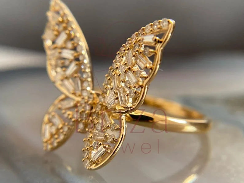 Butterfly Engagement Ring - Gold Baguette Diamond | Briza Jewel