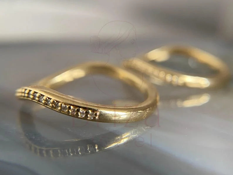 Curved Wedding Band - Diamond Pave Rings | Briza Jewel