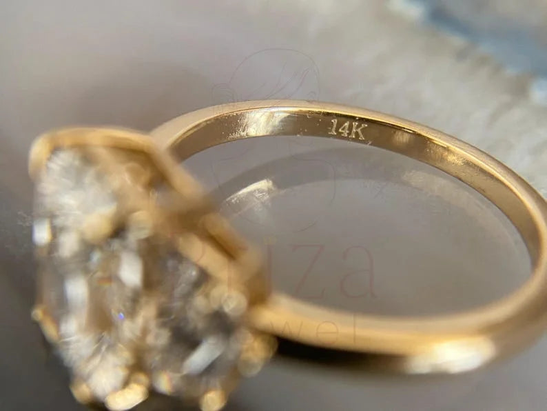3 stone radiant cut engagement ring - Yellow Gold | Briza Jewel