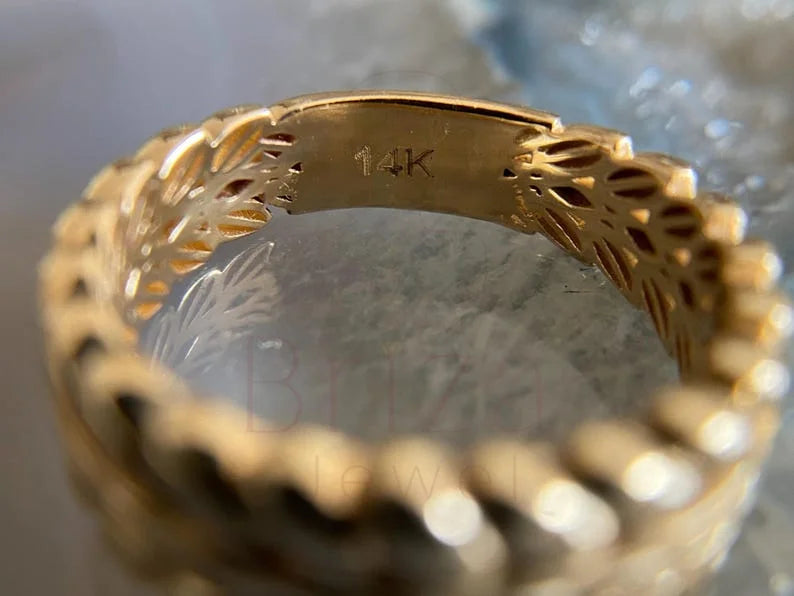 Vintage Gold Leaf Band – Textured Nature Wedding Band | Briza Jewel
