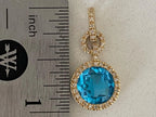 Blue Topaz Pendant - 14k Yellow Gold Diamond Halo Necklace | Briza Jewel