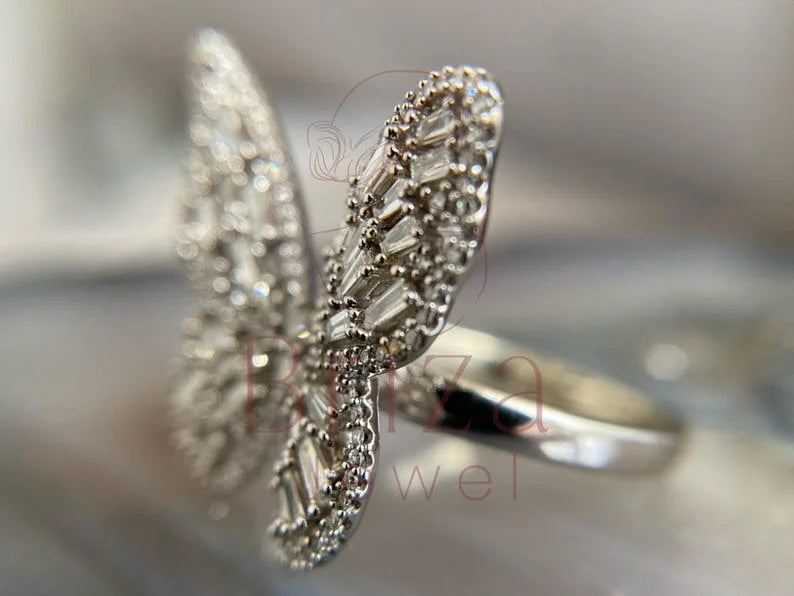 Butterfly Diamond Ring - Lab Grown White Gold Baguette | Briza Jewel