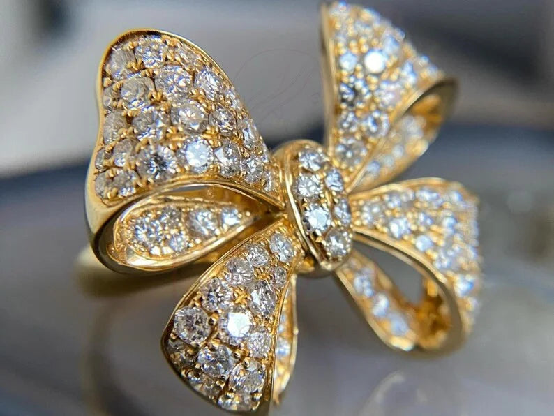 Gold Diamond Bow Ring | Briza Jewel