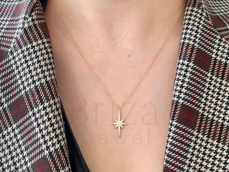 Diamond Star Pendant - Yellow Gold Necklace | Briza Jewel