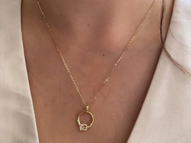 Gold Circle Pendant - Diamond Minimalist Necklace | Briza Jewel