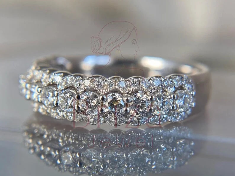 Triple Row Diamond Ring - White Gold Eternity | Briza Jewel