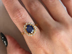 Blue Sapphire Halo Ring - 18K Gold Oval Diamond Vintage | Briza Jewel