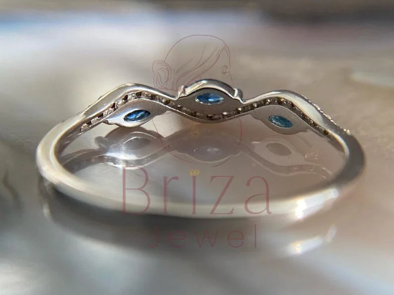 Blue Sapphire Marquise Ring - Lab Grown White Gold Diamond | Briza Jewel