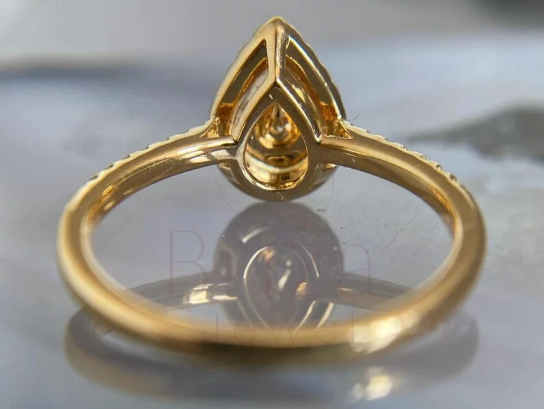 Pear Cut Diamond Halo Ring in Gold Luxury Engagement Ring | Briza Jewel