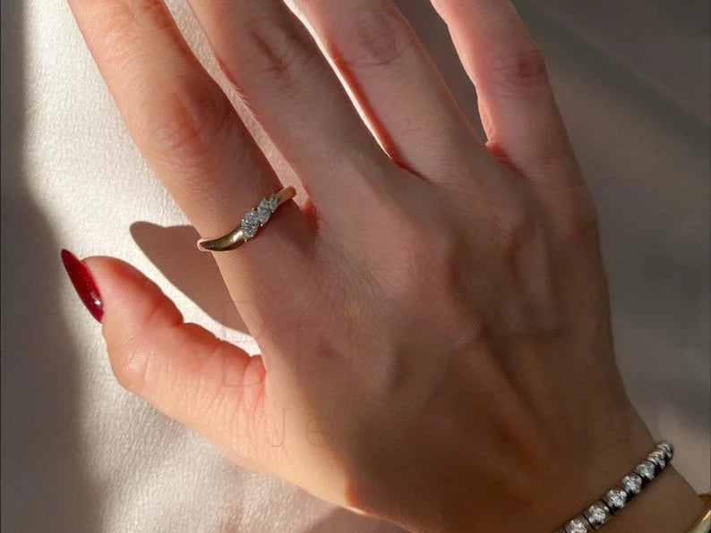 Three Stone Wedding Ring - Lab Grown 14K Gold Marquise Diamond | Briza Jewel