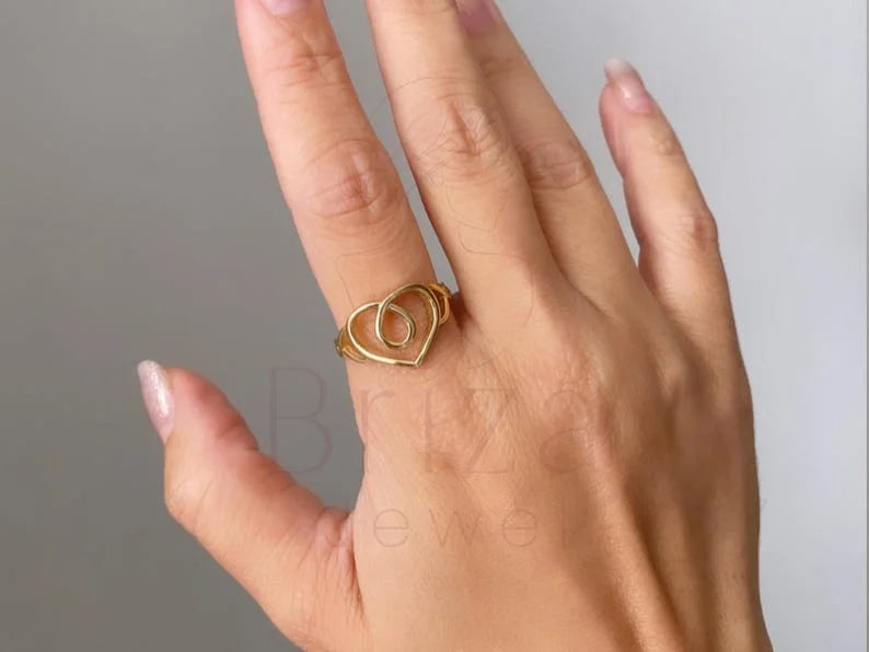 Gold Heart Shaped Ring | Open Love Band | Briza Jewel