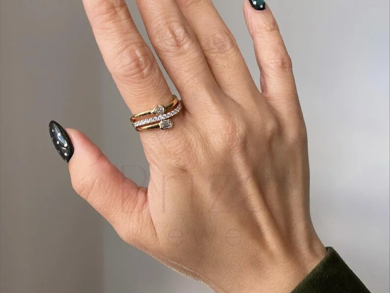 Toi Et Moi Moissanite Ring - Gold Emerald Cut | Briza Jewel