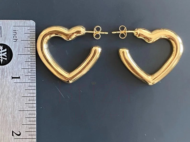 Gold Heart Hoop Earrings - Minimalist | Briza Jewel