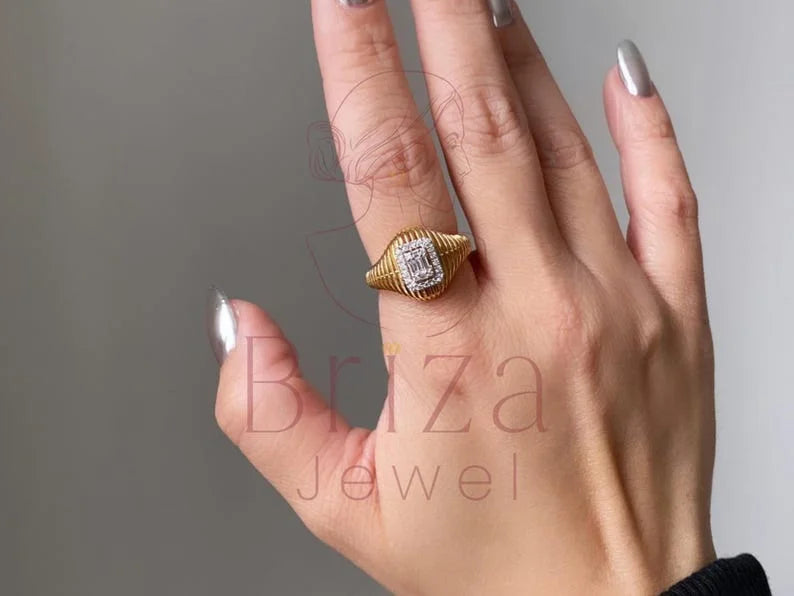 Elegant Engagement Ring - Baguette Moissanite Halo | Briza Jewel