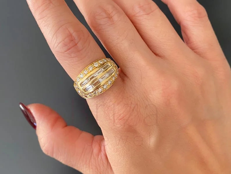 Yellow Gold Baguette Diamond Ring - 18K Yellow Gold Vintage | Briza Jewel