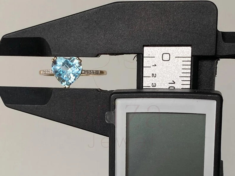 Blue Topaz Heart Ring - Gold Diamond | Briza Jewel