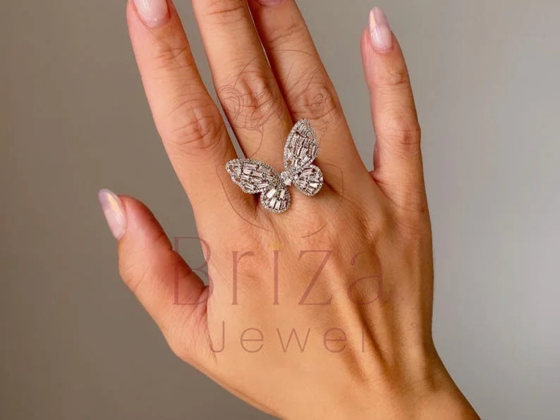 Butterfly Diamond Ring - Lab Grown White Gold Baguette | Briza Jewel