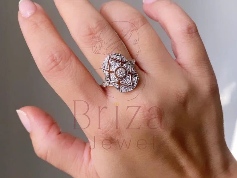 Art Deco Shield Ring - Diamond Vintage | Briza Jewel