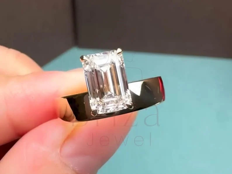 Lab Grown Engagement Ring - Emerald Cut Emerald Solitaire | Briza Jewel