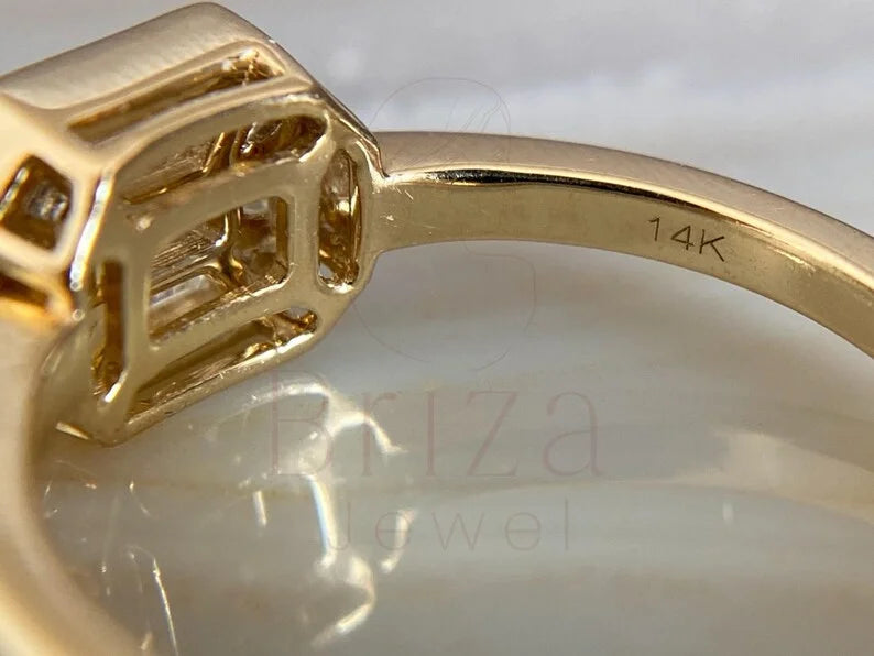 Engagement Ring With Bezel Setting - 14K Gold Emerald Cut Diamond | Briza Jewel