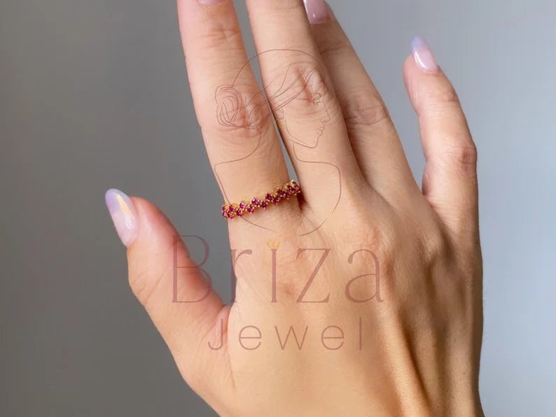 Pink Diamond Eternity Band - Lab Grown Yellow Gold Ring | Briza Jewel