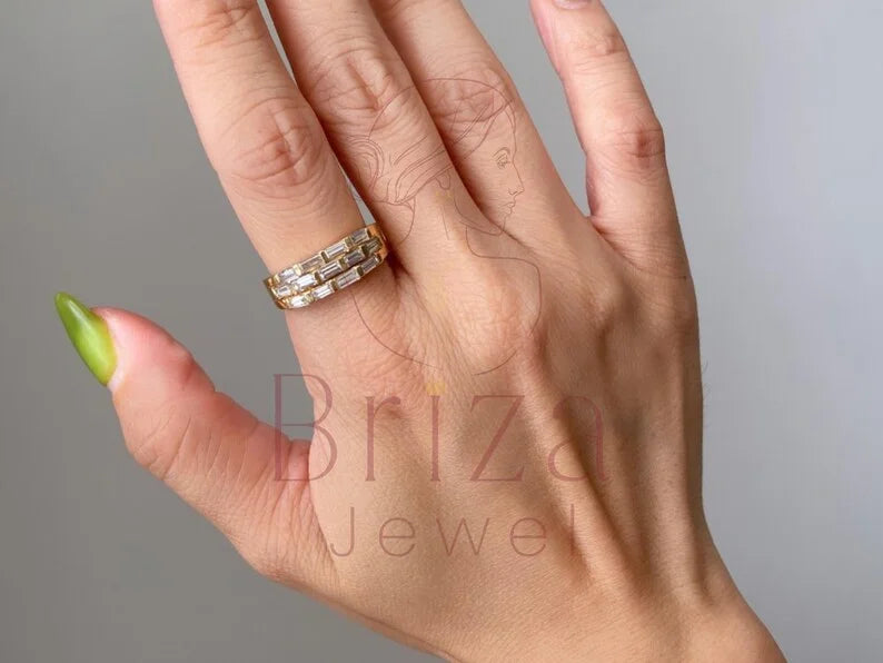 Gold Baguette Diamond Band - Lab Grown Ring | Briza Jewel